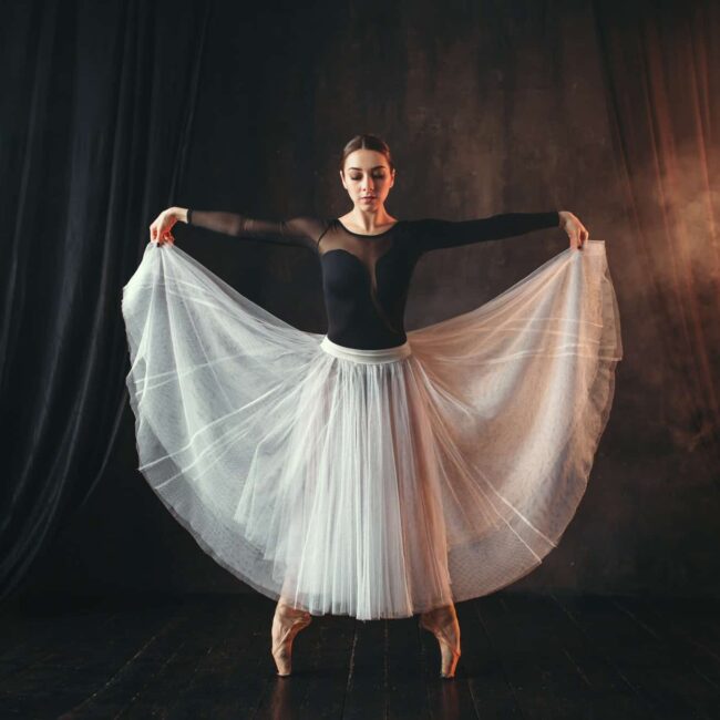 About Us 8 classical ballet dancer in motion on the stage 1